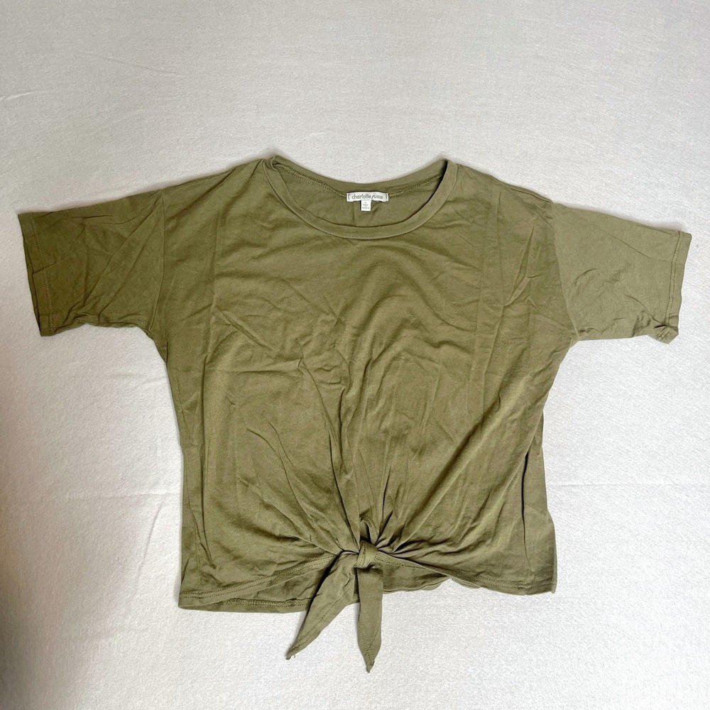 Charlotte Russe Womens Green Tie Front T Shirt Short Sleeve Crew‎ Neck Small